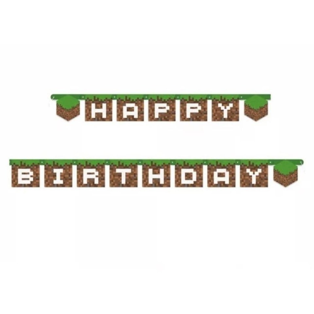 Happy Birthday Banner Minecraft Creeper Style Party Decoration